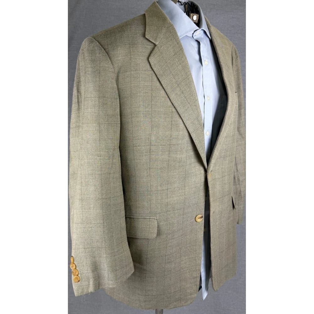 Hickey Freeman Nordstrom Boardroom Silk Wool Blazer Sport Coat Tan Check 43S